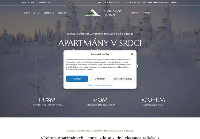 Homepage webu apartmany-hannzi.cz