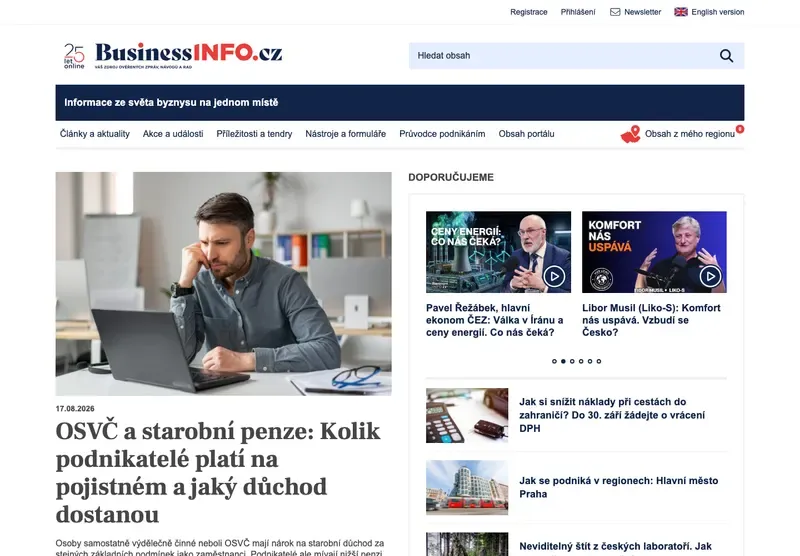 Homepage webu businessinfo.cz