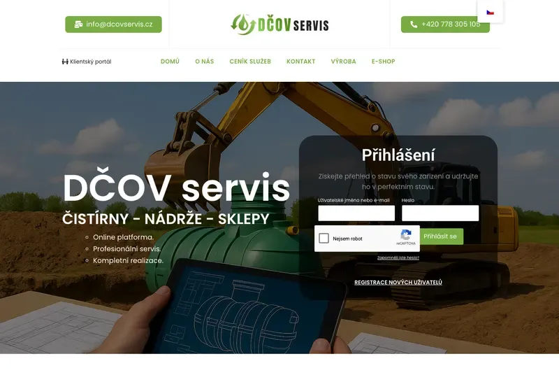 Homepage webu dcovservis.cz
