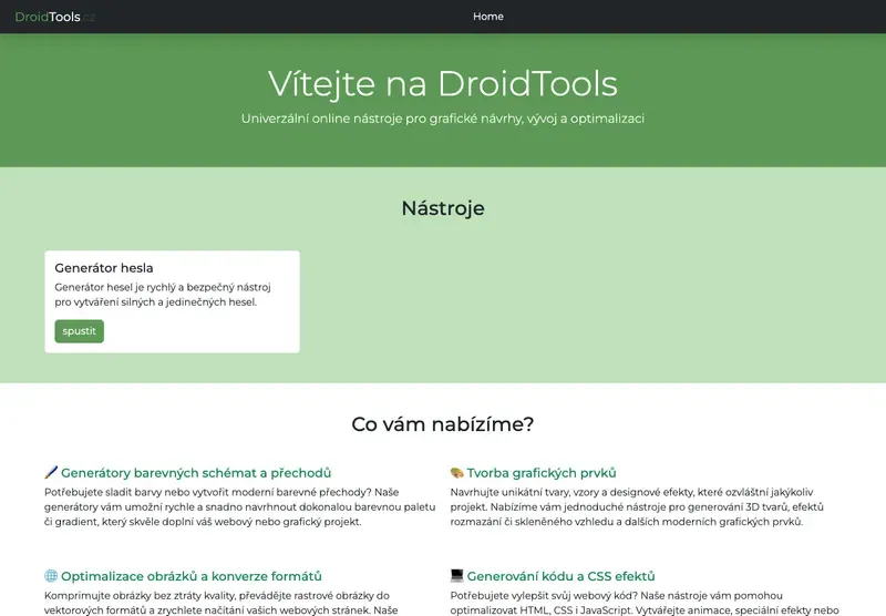 Homepage webu droidtools.cz