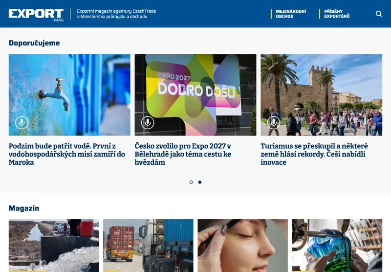 Homepage webu exportmag.cz