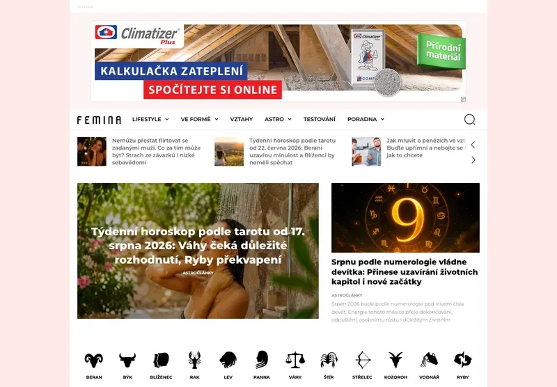 Homepage webu femina.cz