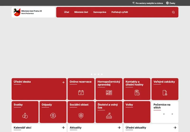 Homepage webu pocernice.cz