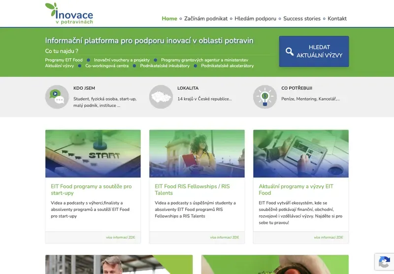 Homepage webu inovacevpotravinach.eu
