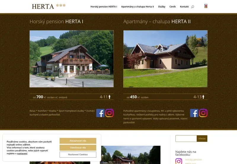 Homepage webu pensionherta.cz