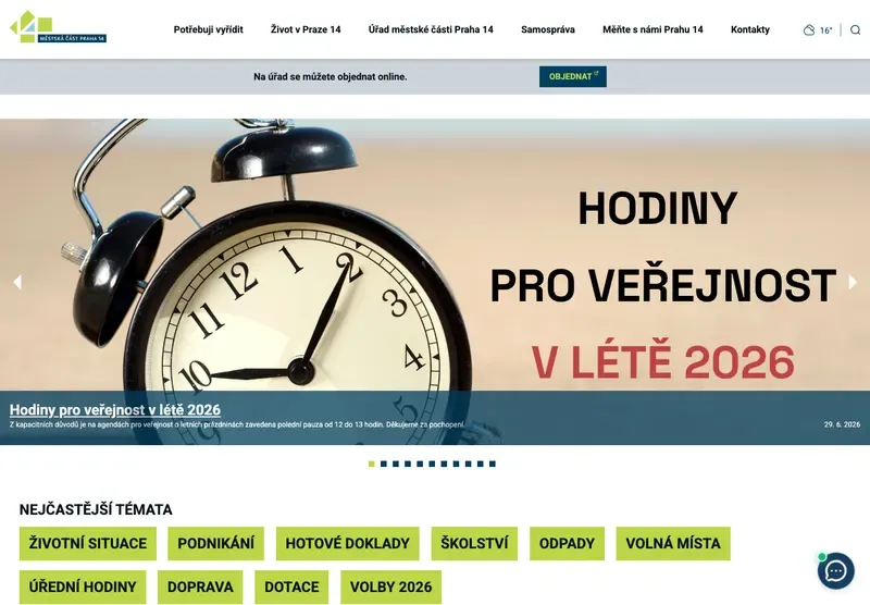 Homepage webu praha14.cz