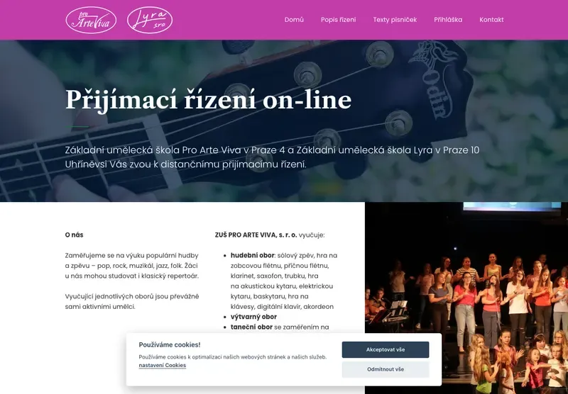 Homepage webu prihlaskazusproarteviva.cz
