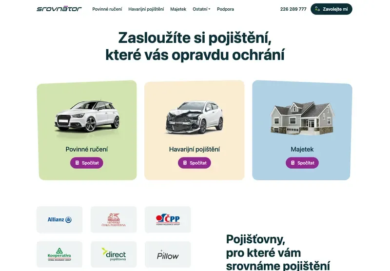 Homepage webu srovnator.cz