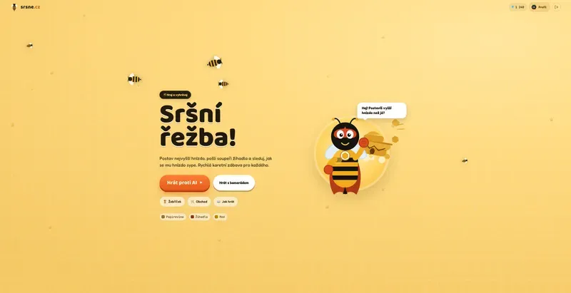 Úvodní obrazovka hry Sršní řežba